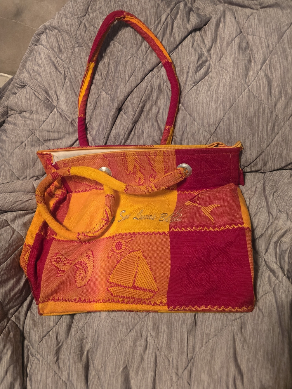 Sunset Patchwork Tote Bag in Red and Orange Cabo San Lucas